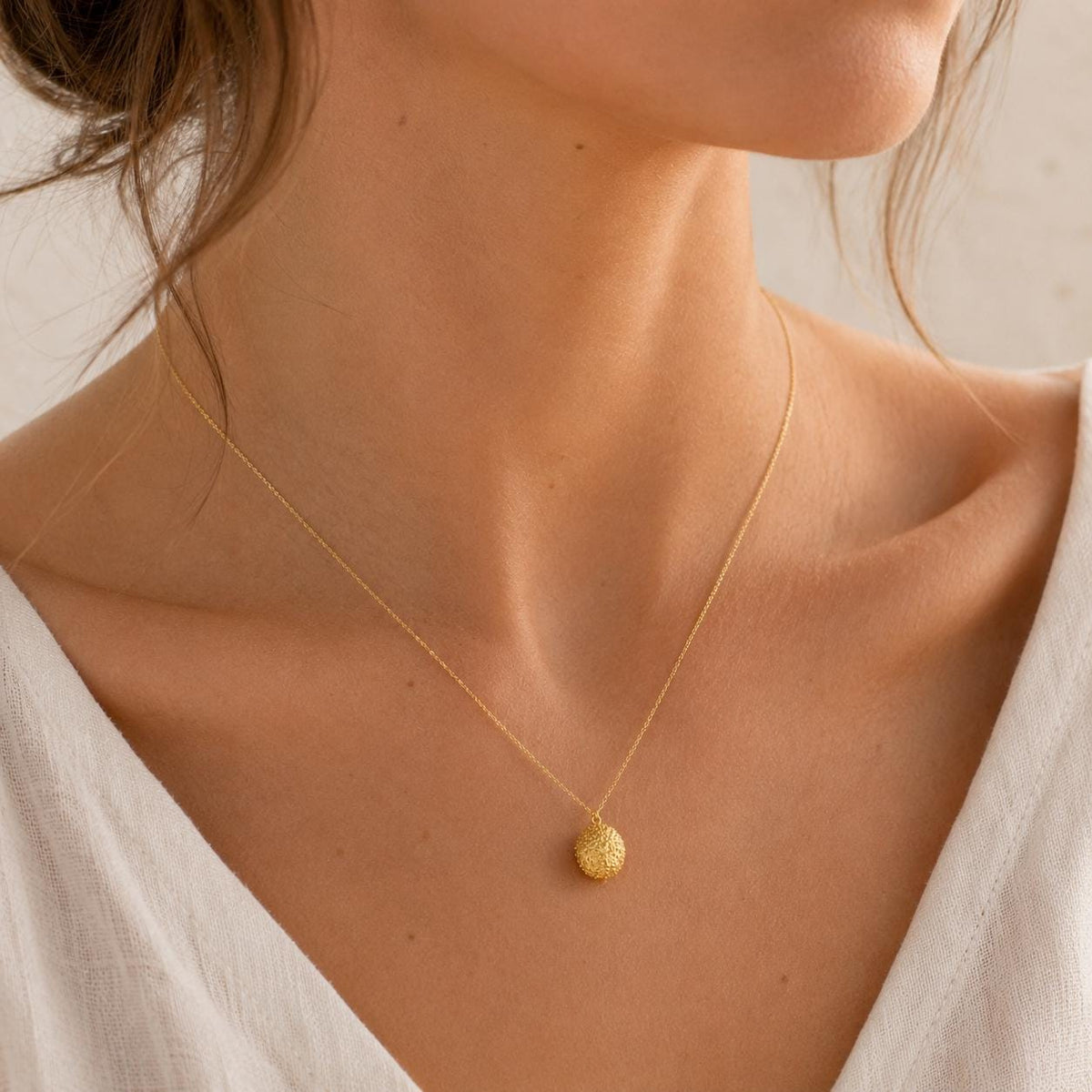 Tiny Urchin Gold Necklace, Handmade Minimalist Jewelry, Nature-Inspired Ocean Pendant, Gift for Renewal and Health, Sterling Silver 925