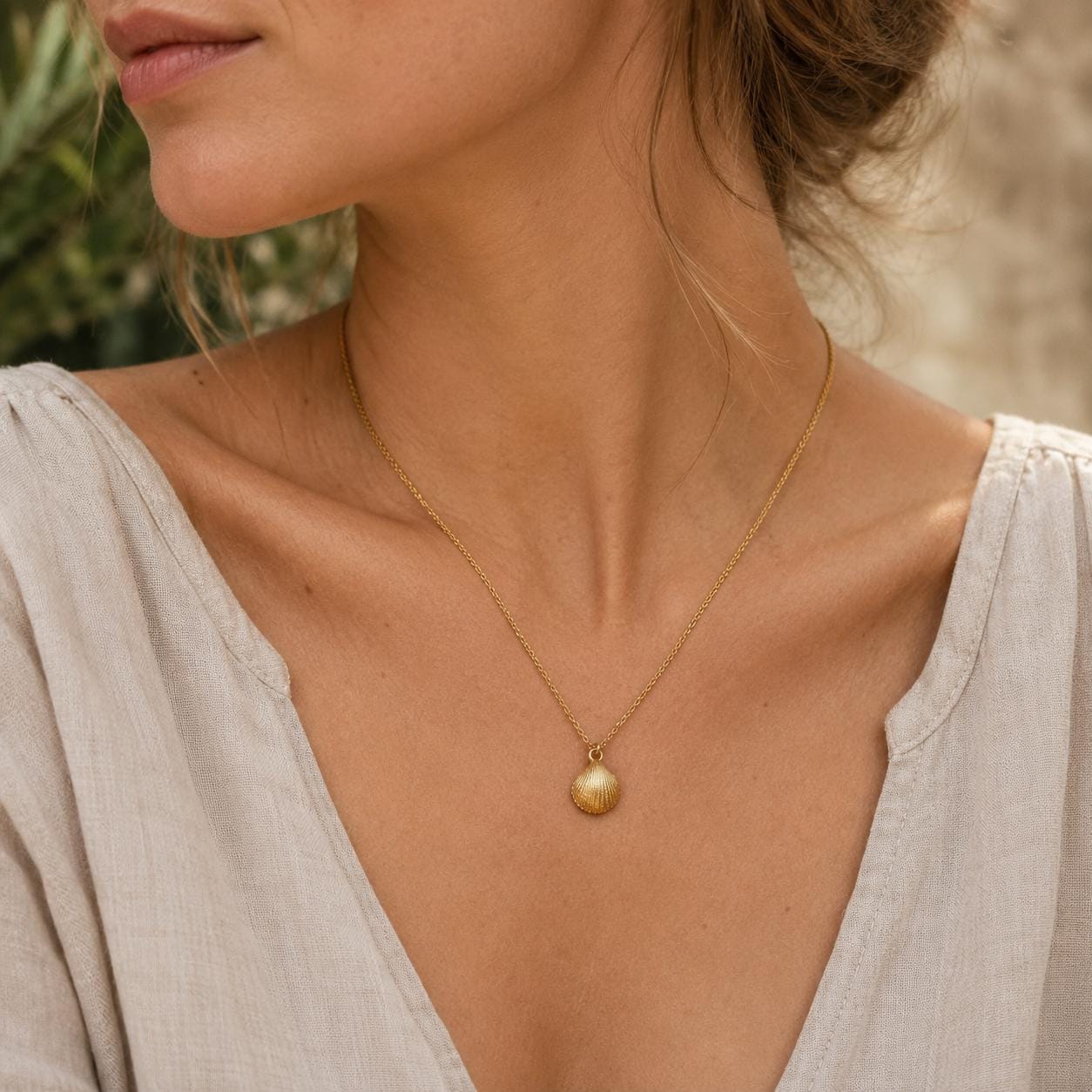 Minimalist Sea Shell Necklace, Handmade Beach Jewelry, Organic Sea Pendant, Gift for Growth &amp; Renewal, Gold or Sterling Silver 925