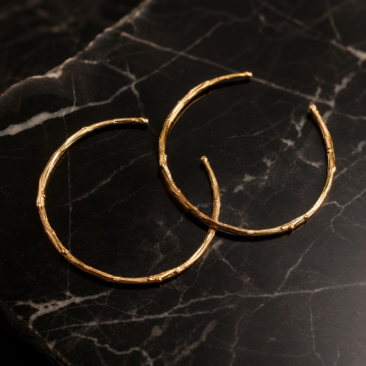 Gold Olive Branch Hoops, Handmade Nature Jewelry, Botanical Tree Earrings, Gift for Luck &amp; Success, Eco Sustainable Sterling Silver 925