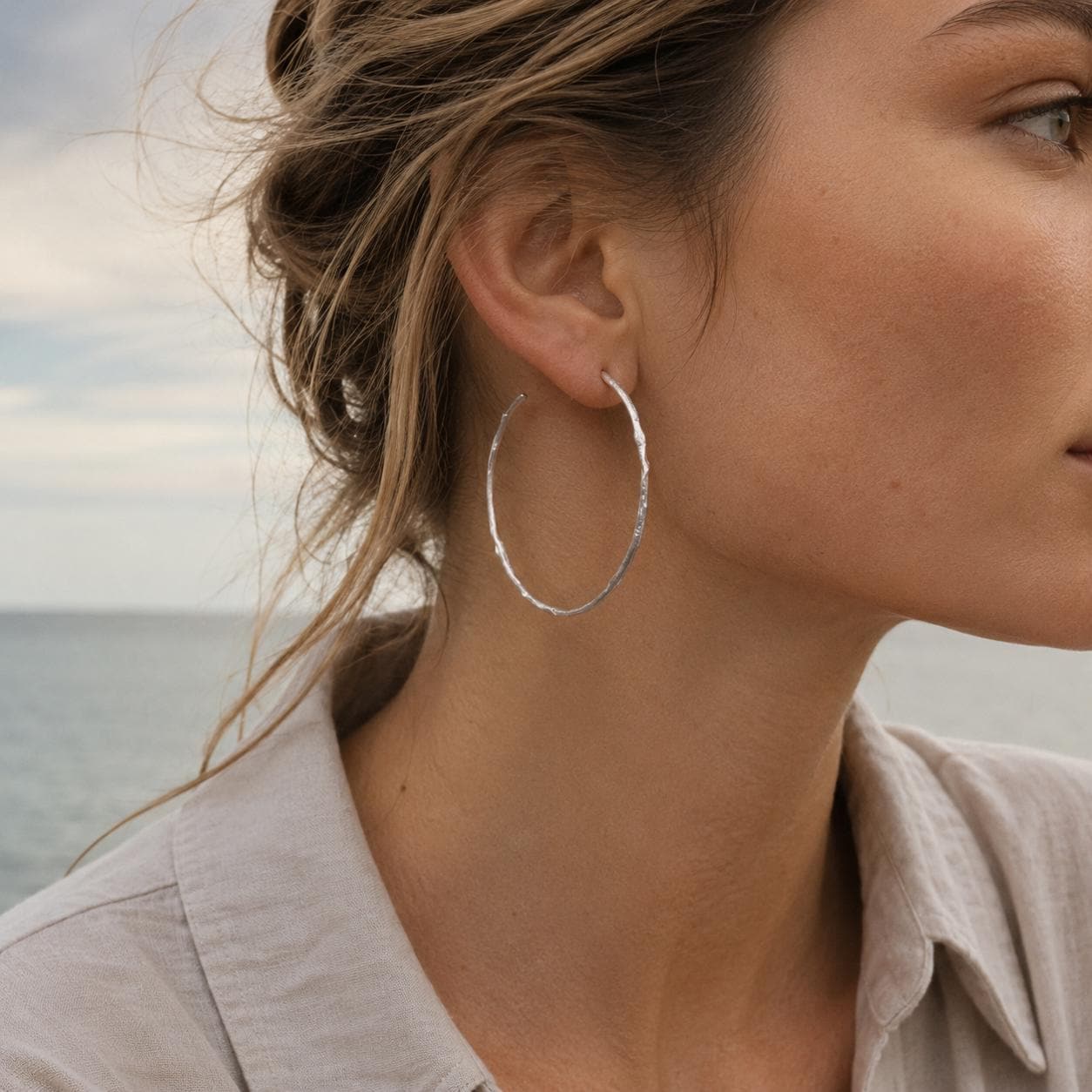 Gold Olive Branch Hoops, Handmade Nature Jewelry, Botanical Tree Earrings, Gift for Luck &amp; Success, Eco Sustainable Sterling Silver 925