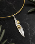 Real Olive Leaf Necklace, Handmade Minimalist Jewelry, Organic Tree Pendant Band, Gift for Health & Success, Gold and Sterling Silver 925