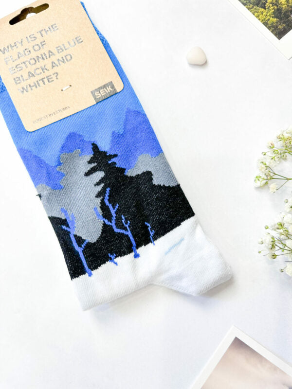 Estonian Flag Forest Socks in Blue Black White