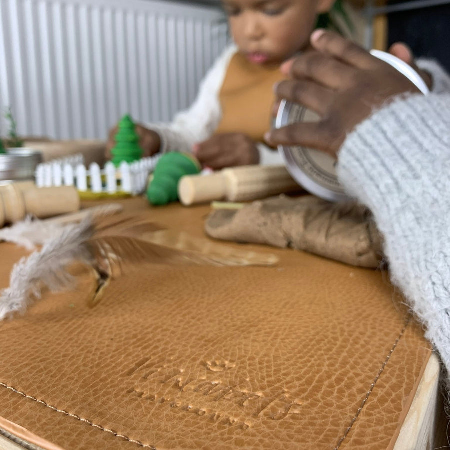 Premium Vegan Leather Double-Sided Play Mat for Kids - Reversible Camel and Oat Colors, Easy Clean Wipeable Surface by Vincabel's Playground at brixbailey.com