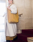 Comfy mustard velour shopper