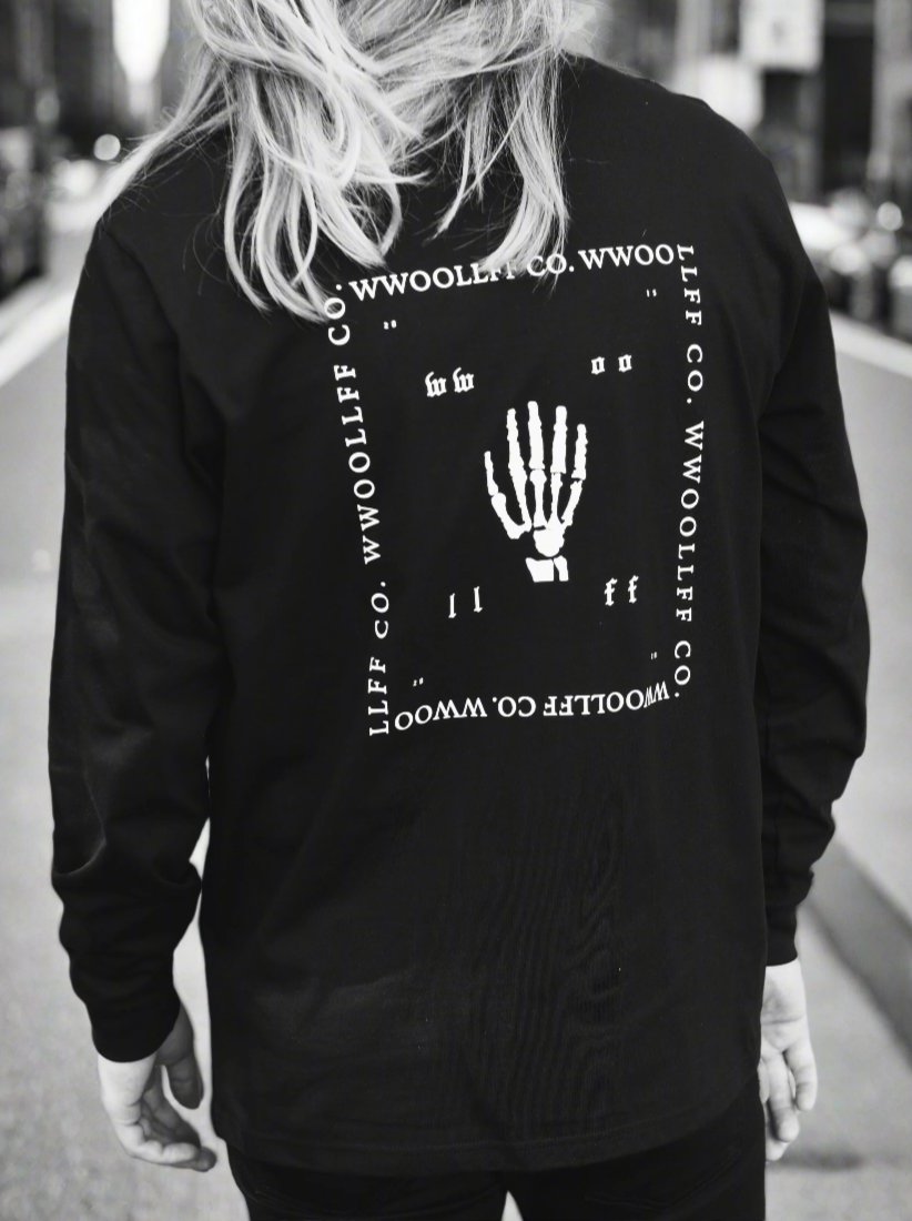Luxury loose fit black long sleeve premium organic cotton handprinted limited edition by WWOOLLFF CO. at brixbailey.com