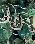 JOY Christmas Mantle Tree Decoration / Distressed Gold 5" Tall Carnival Metal Letters