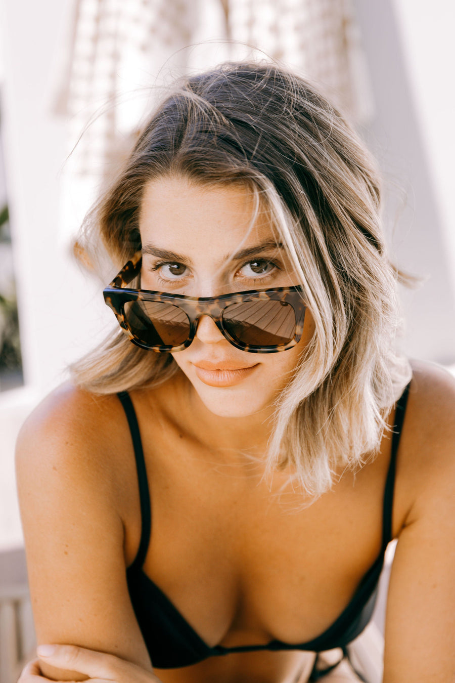 Classic Genderless Tortoiseshell Frame Sunglasses with Light Tan Lens & UV Protection by Reecy at brixbailey.com