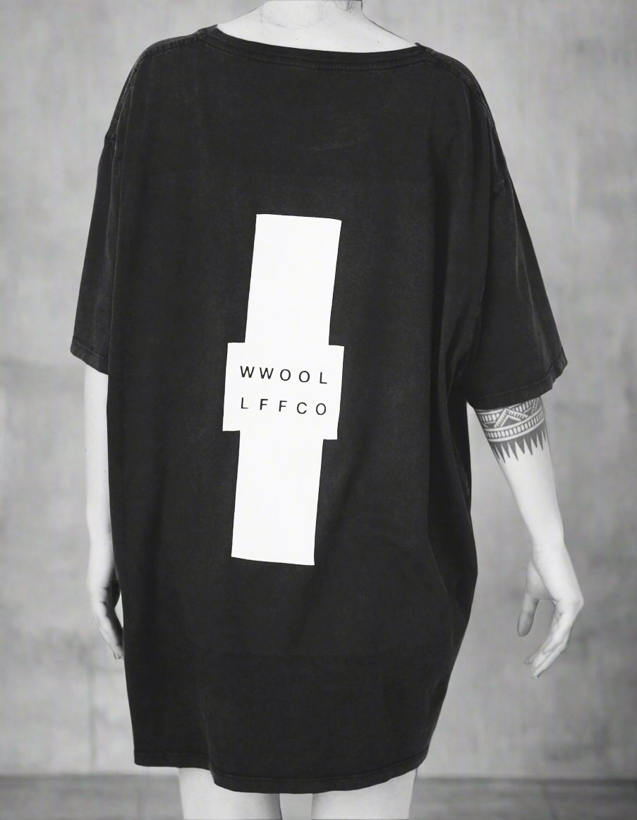 Premium limited edition oversized black tee, handprinted organic cotton, unisex, fair trade, luxury sustainable fashion by WWOOLLFF CO. at brixbailey.com