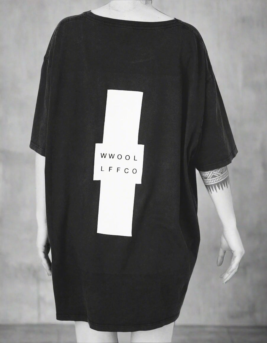 Premium limited edition oversized black tee, handprinted organic cotton, unisex, fair trade, luxury sustainable fashion by WWOOLLFF CO. at brixbailey.com
