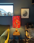 Botanical Cerise pink velvet cylinder lampshade, extra tall lampshade
