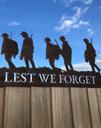 Large Rusty Metal Lest We Forget Soldier Sign Scene Garden Decoration