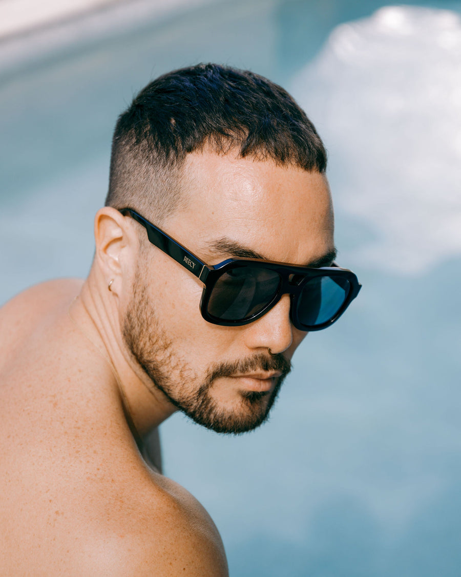 No One Messes with Malone - Sleek Black Aviator Sunglasses with Dark Grey Lens | UV Protection & Bioacetate Frames by Reecy at brixbailey.com