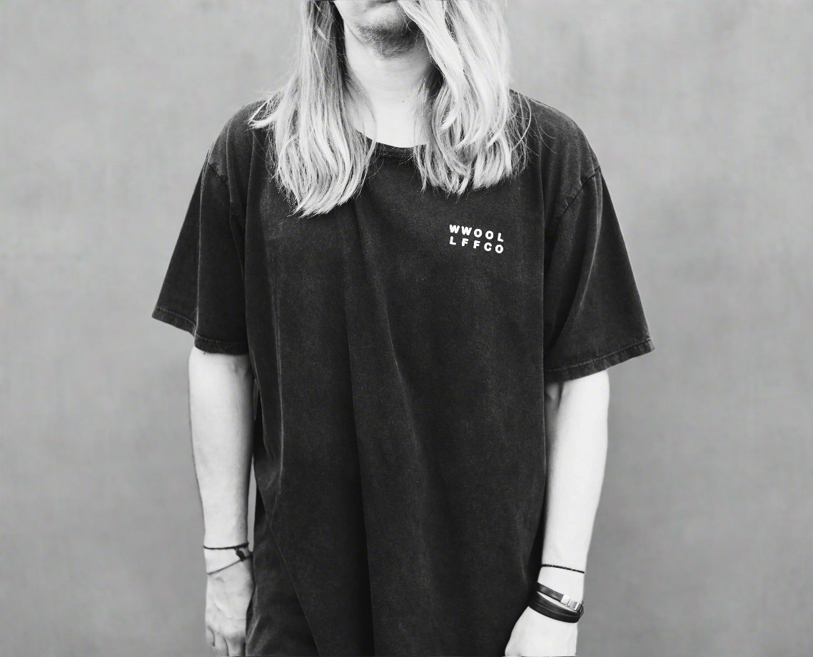 Luxury limited edition oversized black tee, handprinted organic cotton, unisex premium fit, made to order, Fair Wear certified by WWOOLLFF CO. at brixbailey.com