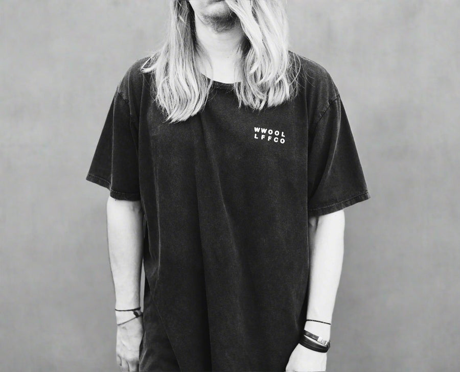 Luxury limited edition oversized black tee, handprinted organic cotton, unisex premium fit, made to order, Fair Wear certified by WWOOLLFF CO. at brixbailey.com