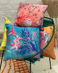 Terquoise tropical watercolour art Cushion 'Jungala' double sided design, made from Vegan friendly Suede