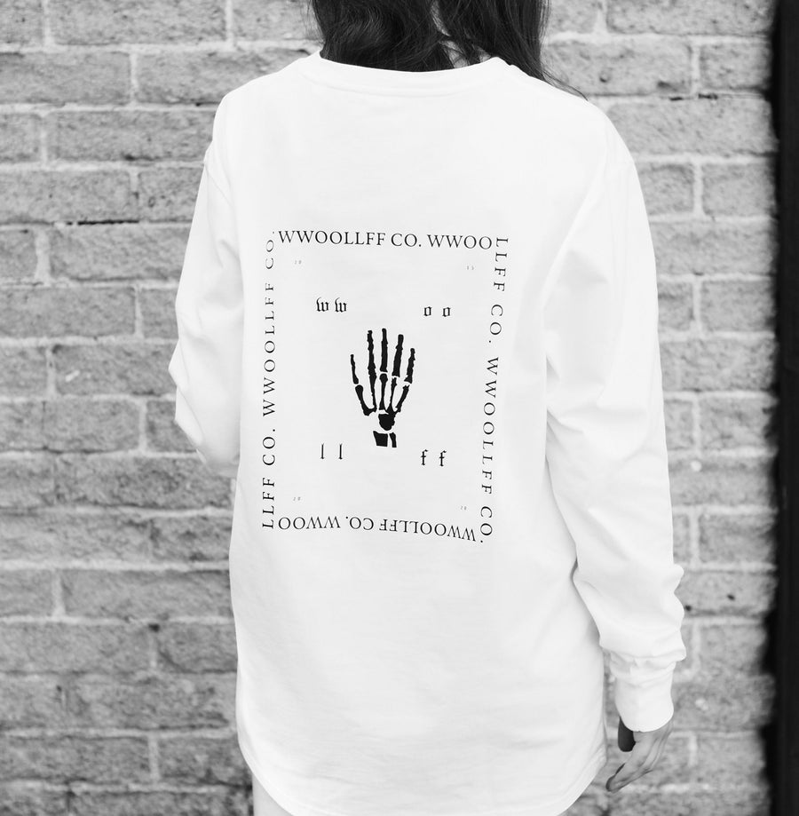 Luxury loose fit white long sleeve organic cotton shirt, handprinted premium limited edition, made to order, fair trade certified by WWOOLLFF CO. at brixbailey.com