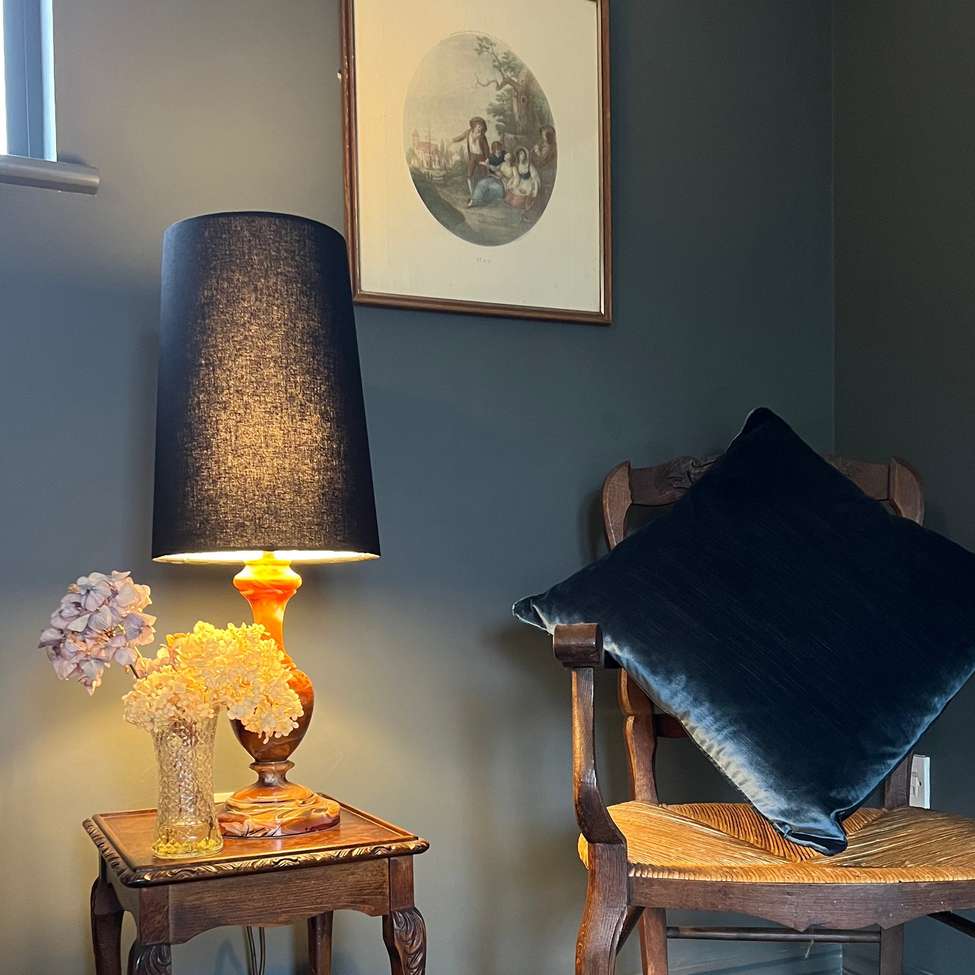 Black Cotton Lampshade | Extra Tall Cone Light Shade | Bespoke Handmade UK
