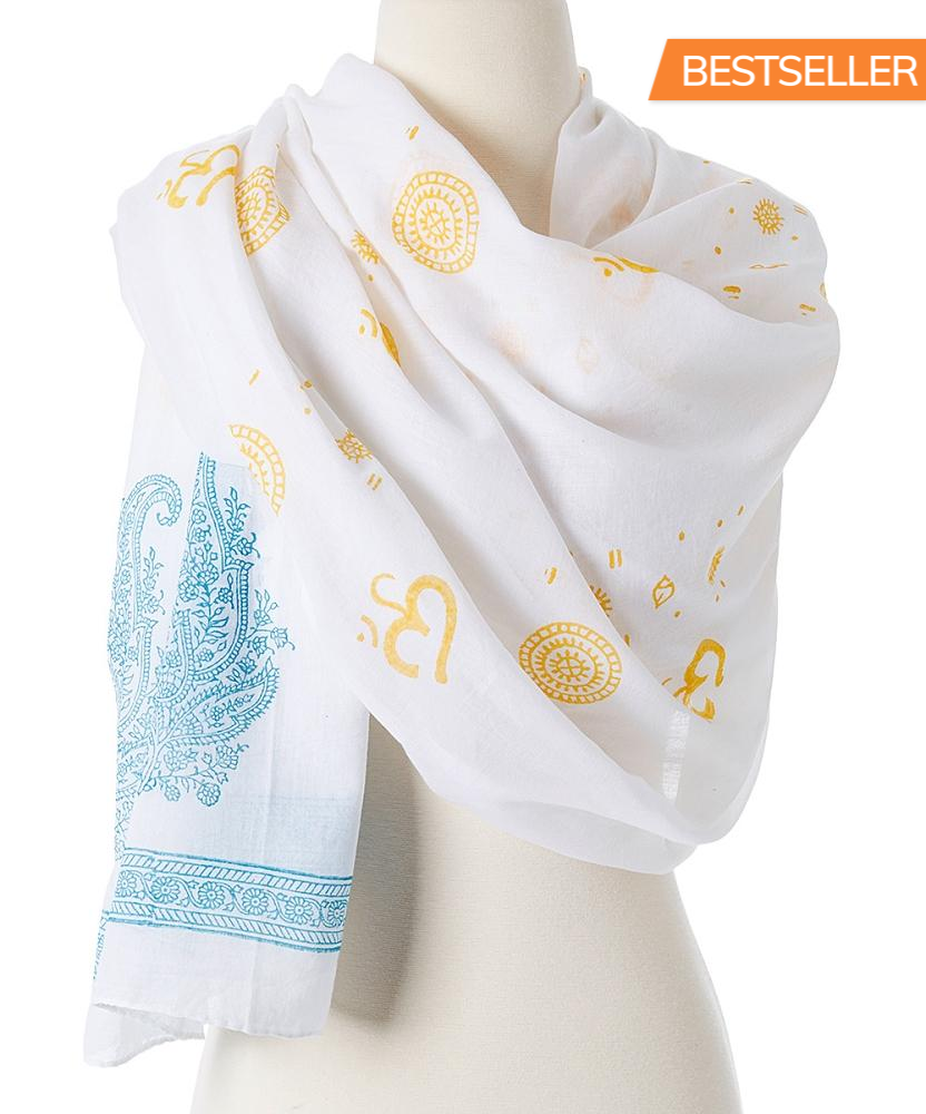 Lilac Paisley Cotton Shawl Hand Blocked
