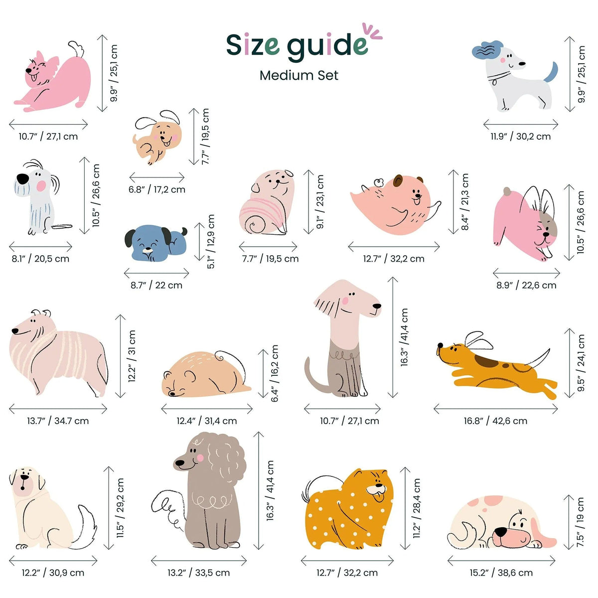 Hand Drawn Dogs Nursery Wall Decals - Cute Puppy Wall Stickers for Baby Room Décor &amp; Kids Bedroom Art