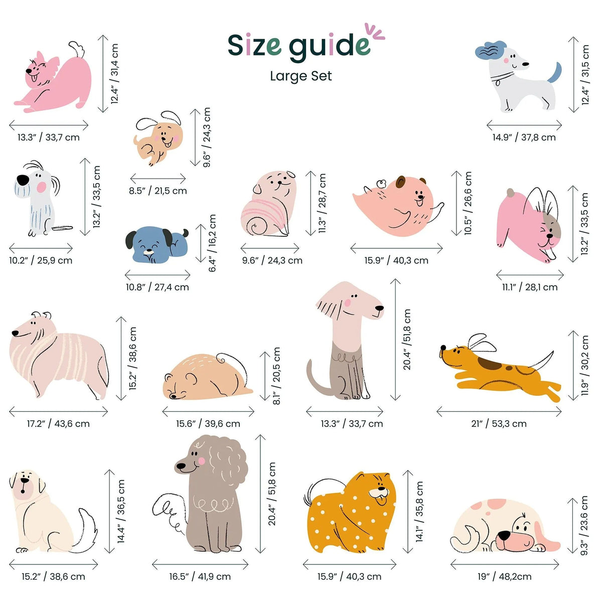 Hand Drawn Dogs Nursery Wall Decals - Cute Puppy Wall Stickers for Baby Room Décor &amp; Kids Bedroom Art