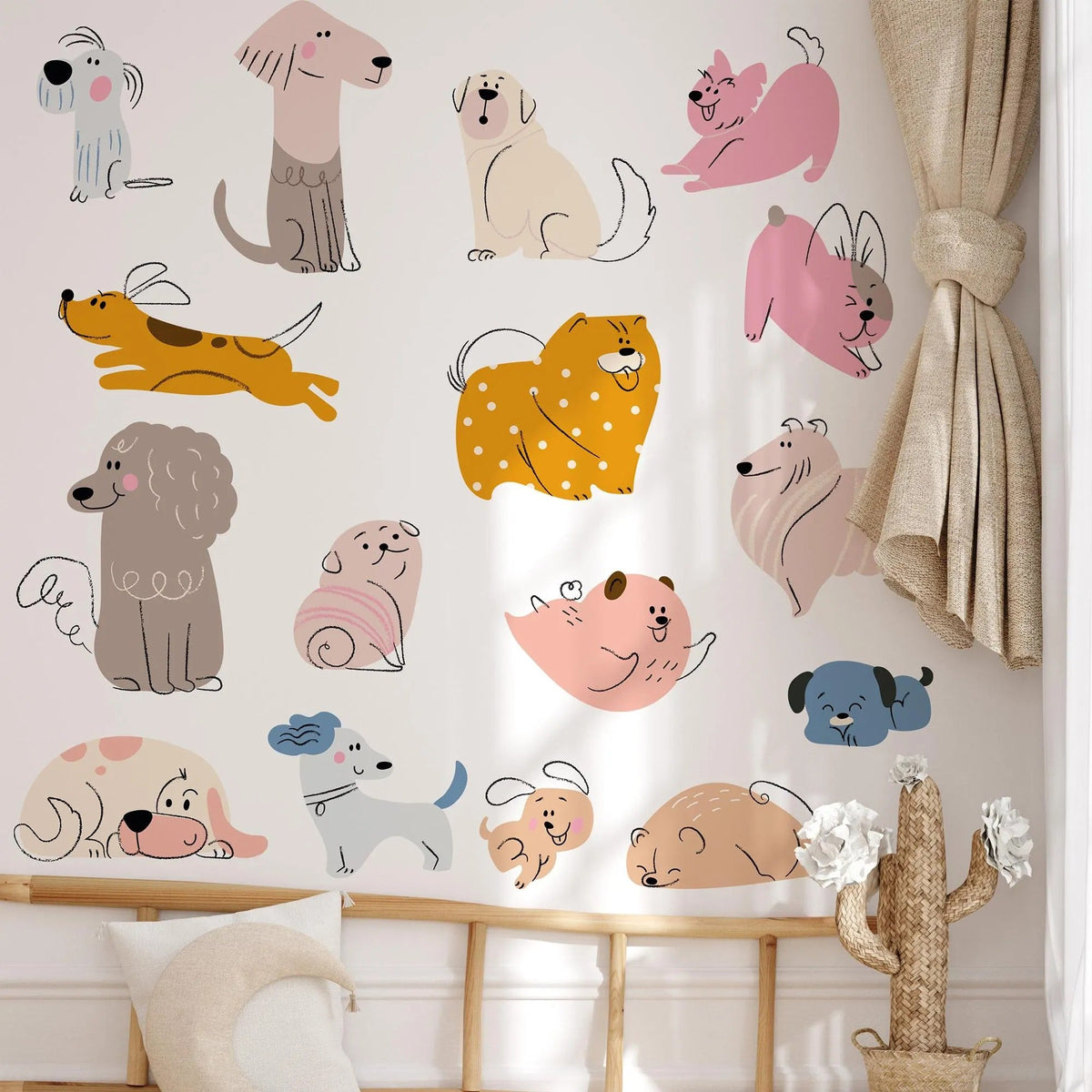 Hand Drawn Dogs Nursery Wall Decals - Cute Puppy Wall Stickers for Baby Room Décor &amp; Kids Bedroom Art