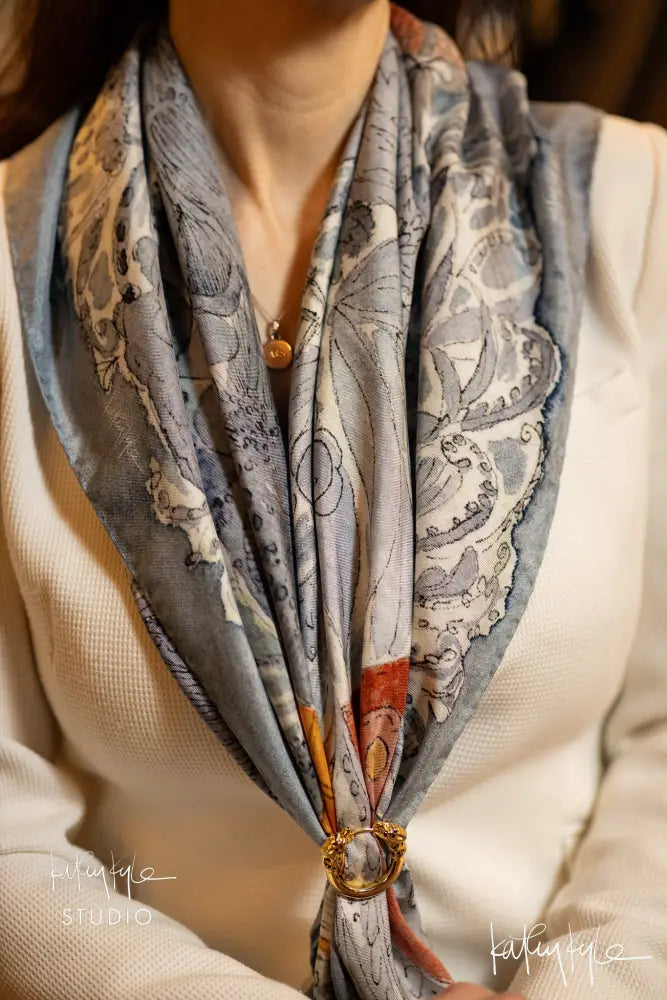 Indigo Floral Silk Scarf