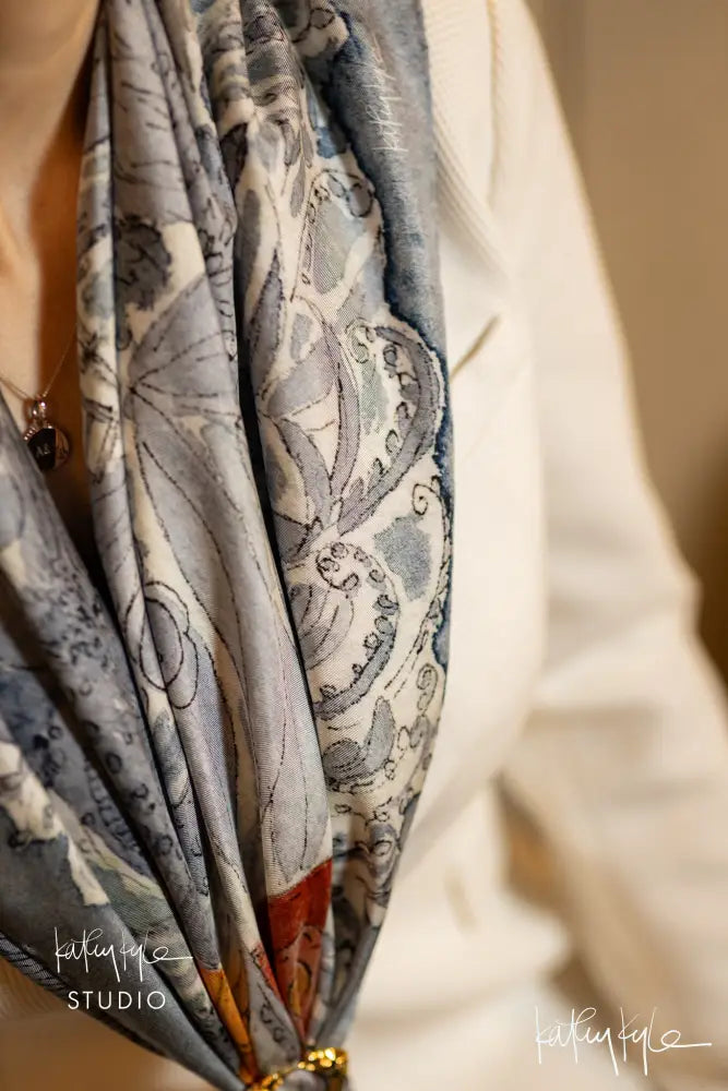 Indigo Floral Silk Scarf