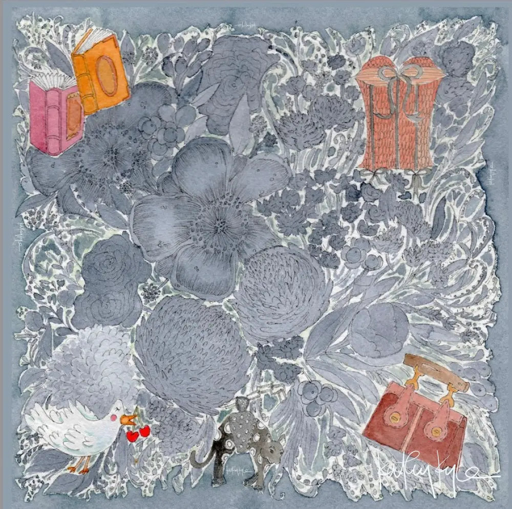 Indigo Floral Silk Scarf