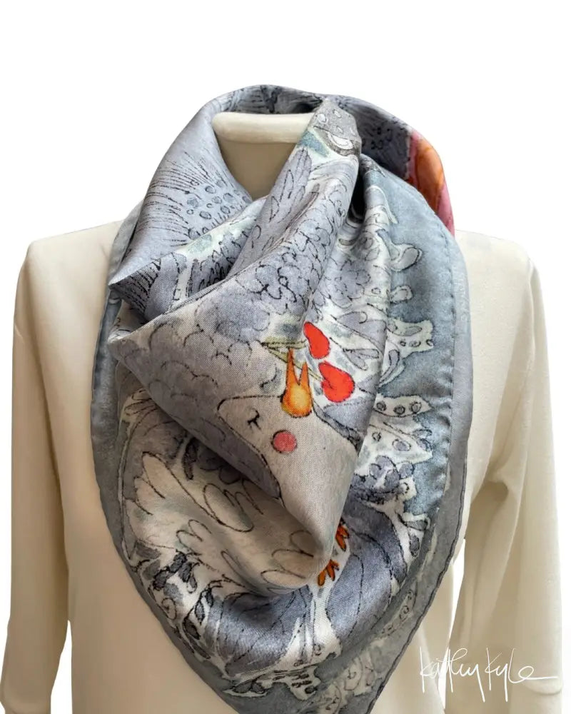 Indigo Floral Silk Scarf