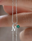 May Birthstone & Initial Charm Necklace
