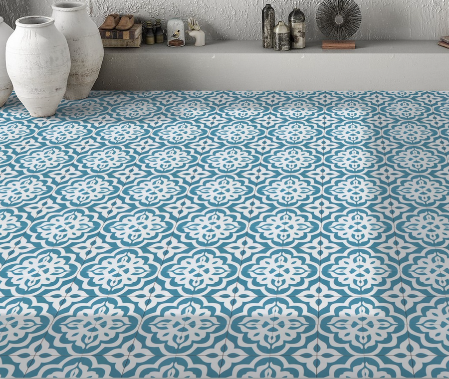 Luxury Isla turquoise porcelain floor tile, stylish Moroccan-inspired boho chic design, premium indoor-outdoor R11 anti-slip, 20x20cm by Maria Starling Design at brixbailey.com