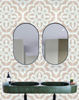Isla luxury porcelain tile in dusky pink and white, Moroccan-inspired boho chic design, premium R11 anti-slip, indoor-outdoor versatile by Maria Starling Design at brixbailey.com