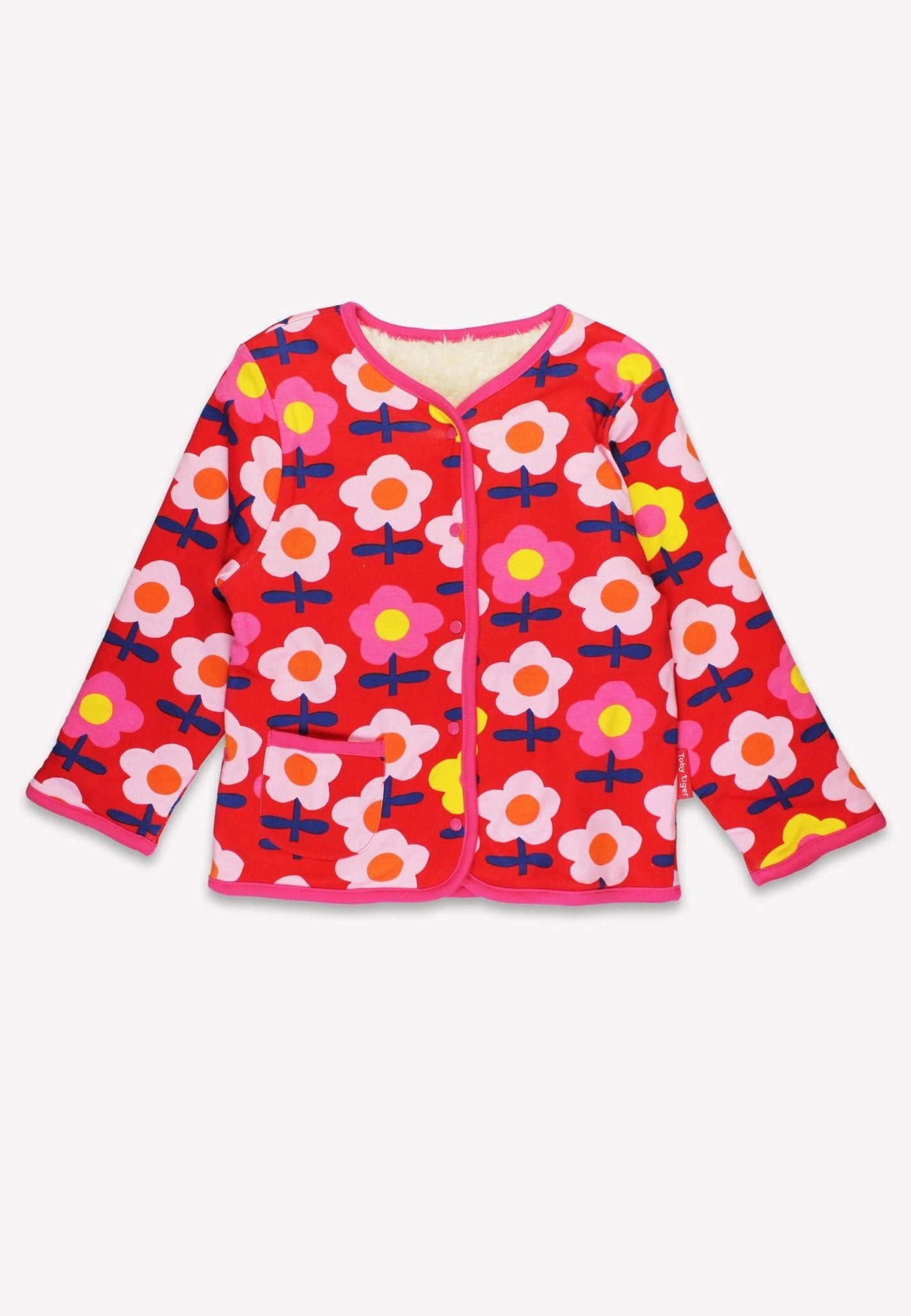 Happy Retro Floral Print Reversible Fleece Jacket for Kids - Soft Organic Cotton, Colorful Bloom Design, Eco-Friendly and Cozy by Toby Tiger at brixbailey.com