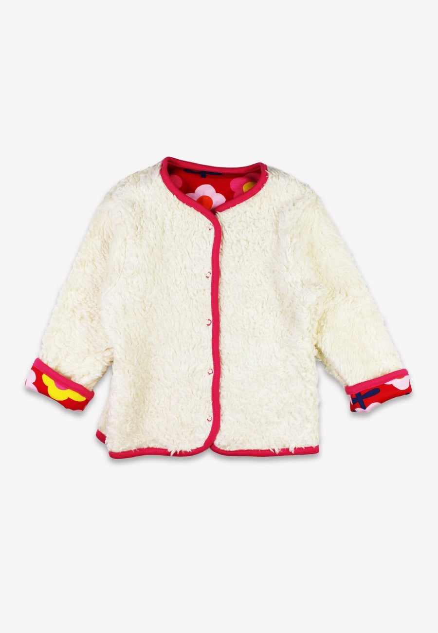 Happy Retro Floral Print Reversible Fleece Jacket for Kids - Soft Organic Cotton with Snap Buttons and Side Pockets by Toby Tiger at brixbailey.com