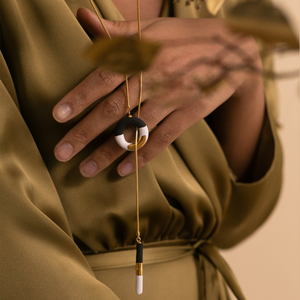 OM Choker Necklace – Spiritual Elegance in 24K Gold &amp; Silver by SCULP at www.brixbailey.com