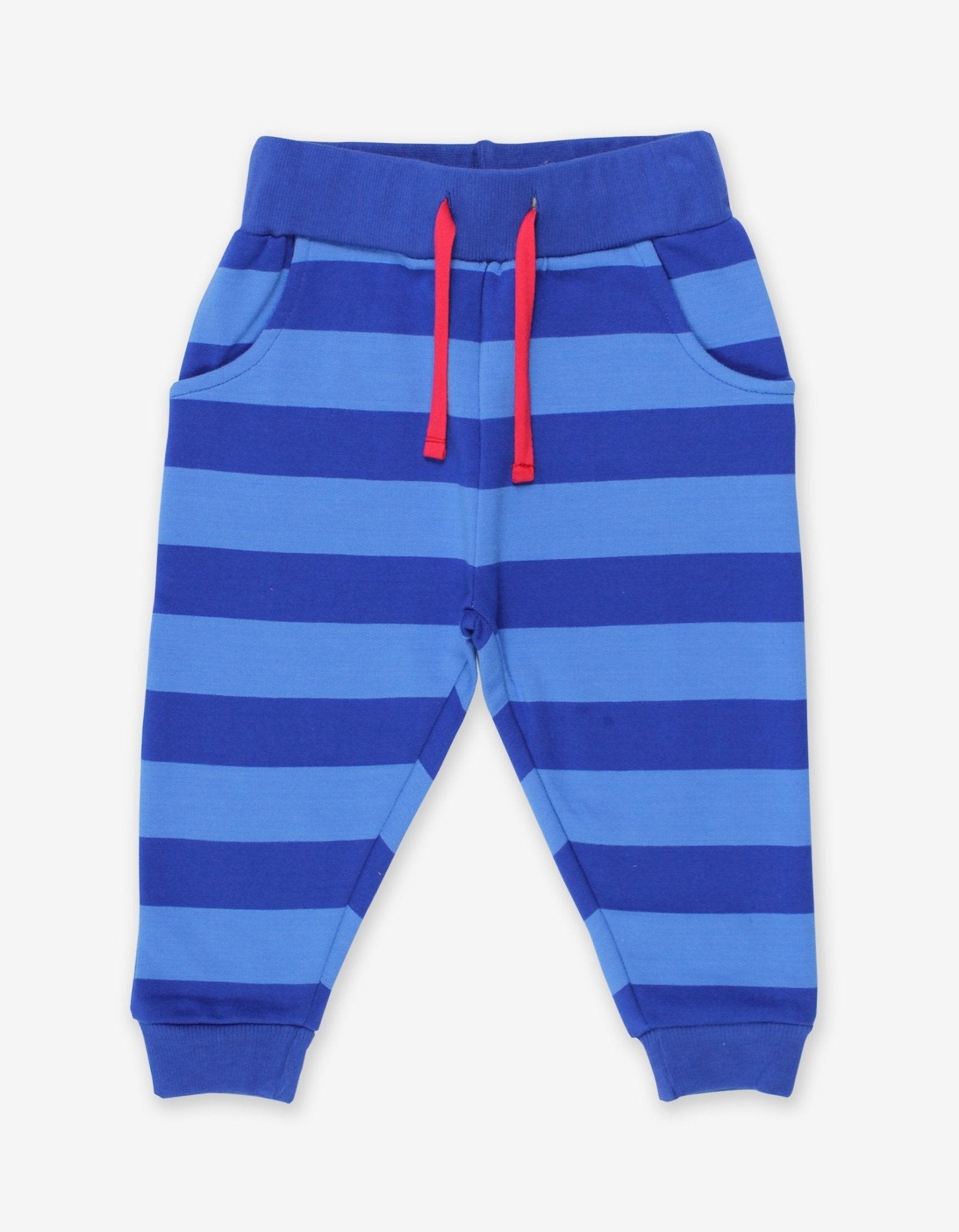 Premium Blue Striped Organic Cotton Baby Jogger Pants for Playtime and Comfort by Toby Tiger at brixbailey.com