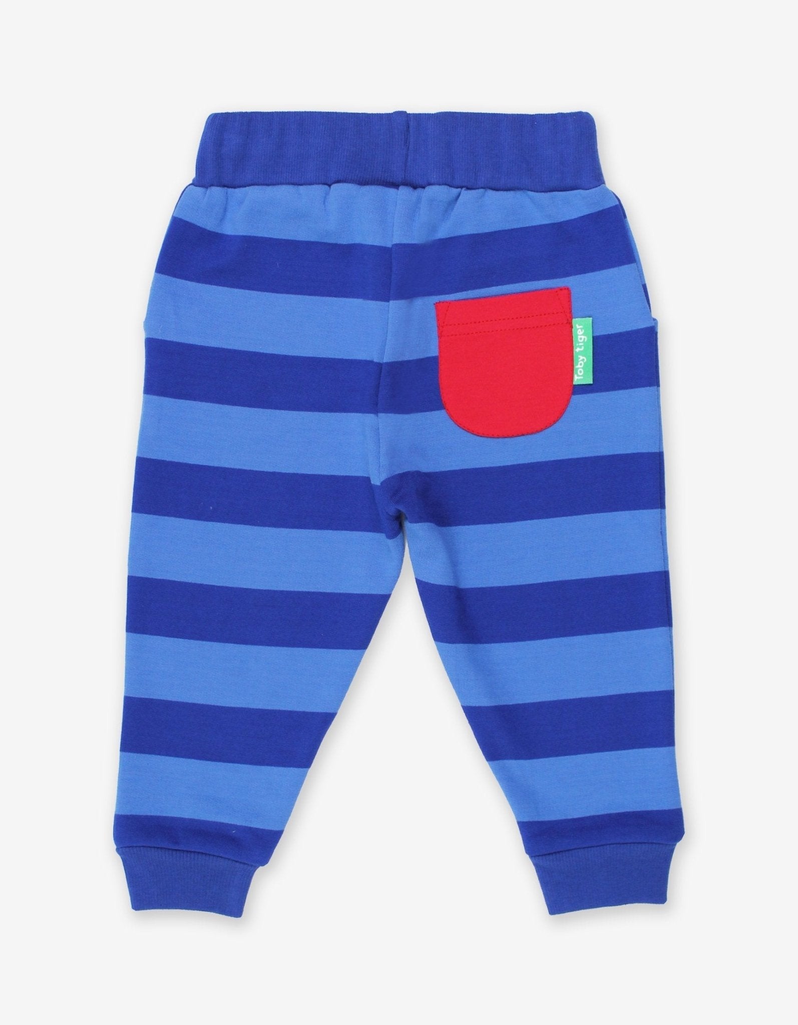 Premium Blue Striped Organic Cotton Baby Jogger Pants for Playtime and Comfort by Toby Tiger at brixbailey.com