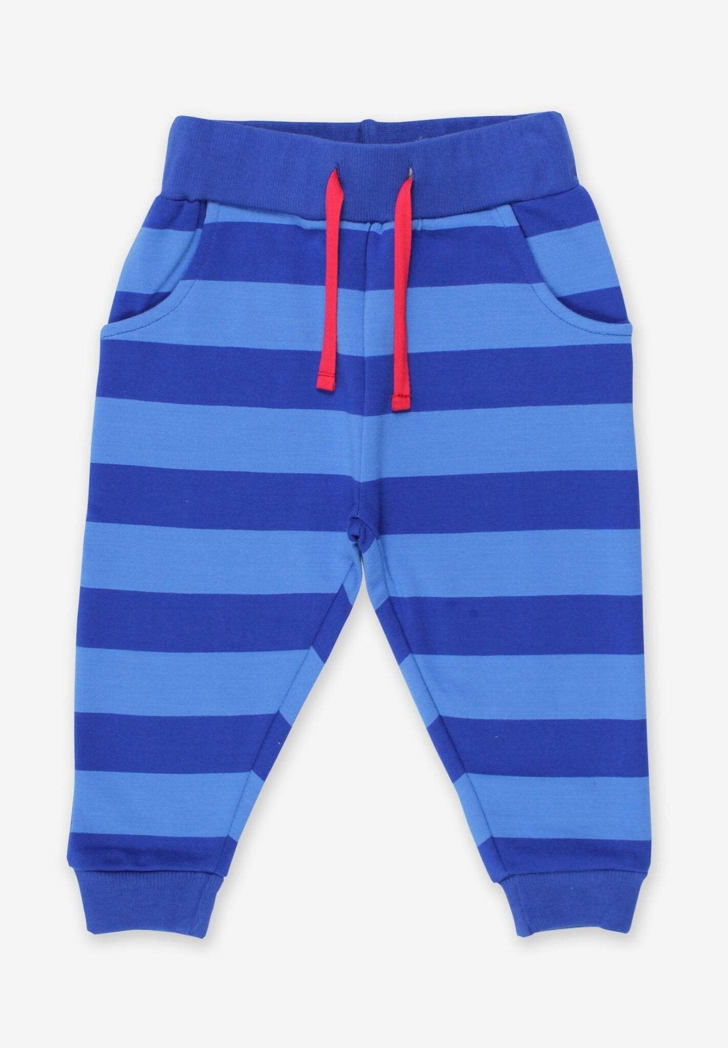 Premium Blue Striped Organic Cotton Baby Jogger Pants for Play and Comfort by Toby Tiger at brixbailey.com