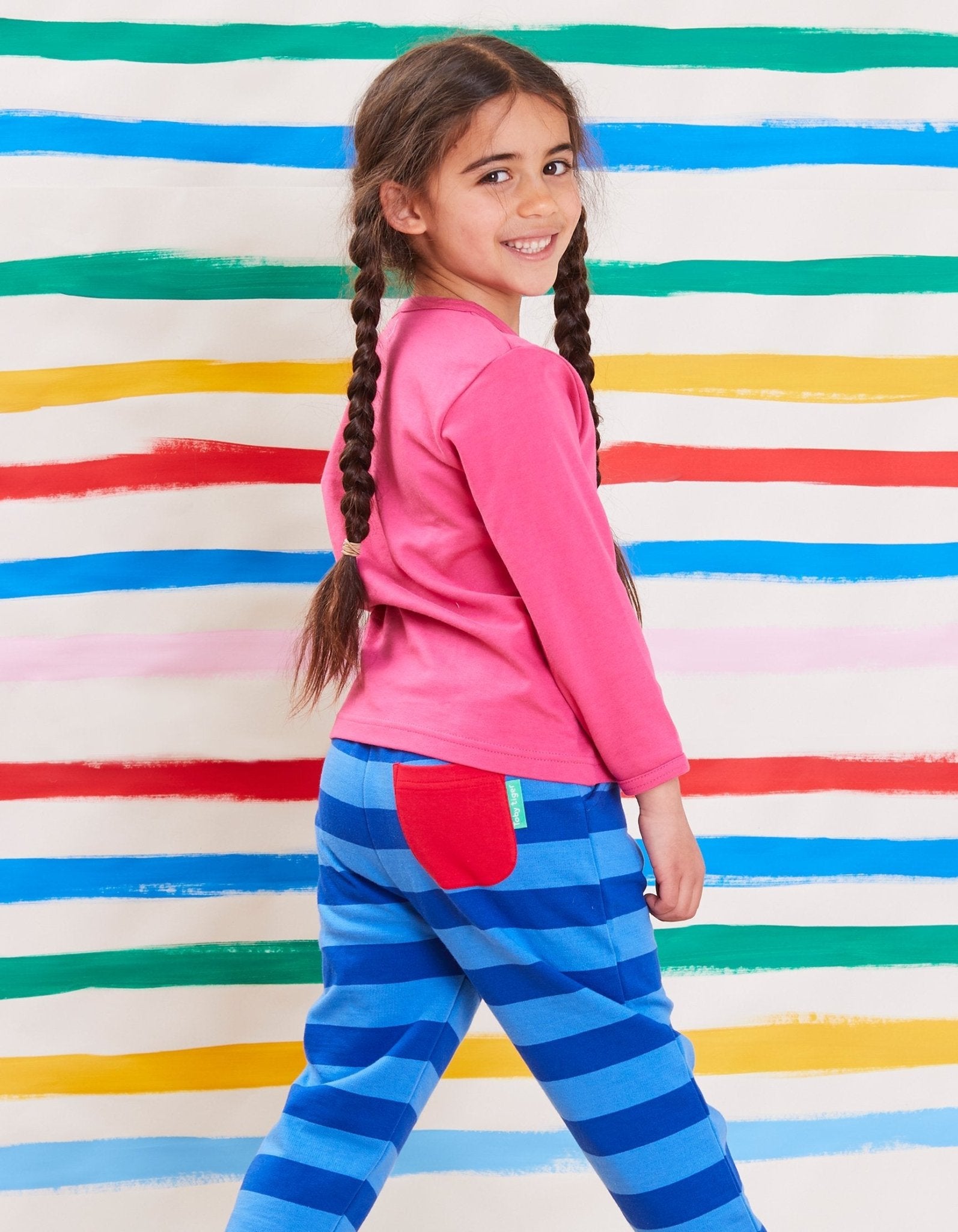 Premium Blue Striped Organic Cotton Baby Jogger Pants with Elastic Waistband, Eco-Friendly and Stylish for Playtime by Toby Tiger at brixbailey.com