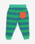 Premium green striped organic cotton baby jogger pants, stylish and comfortable for playtime by Toby Tiger at brixbailey.com