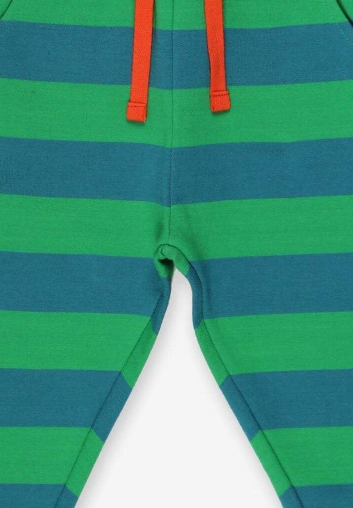 Premium green striped organic cotton baby joggers, stylish and comfortable for playtime by Toby Tiger at brixbailey.com