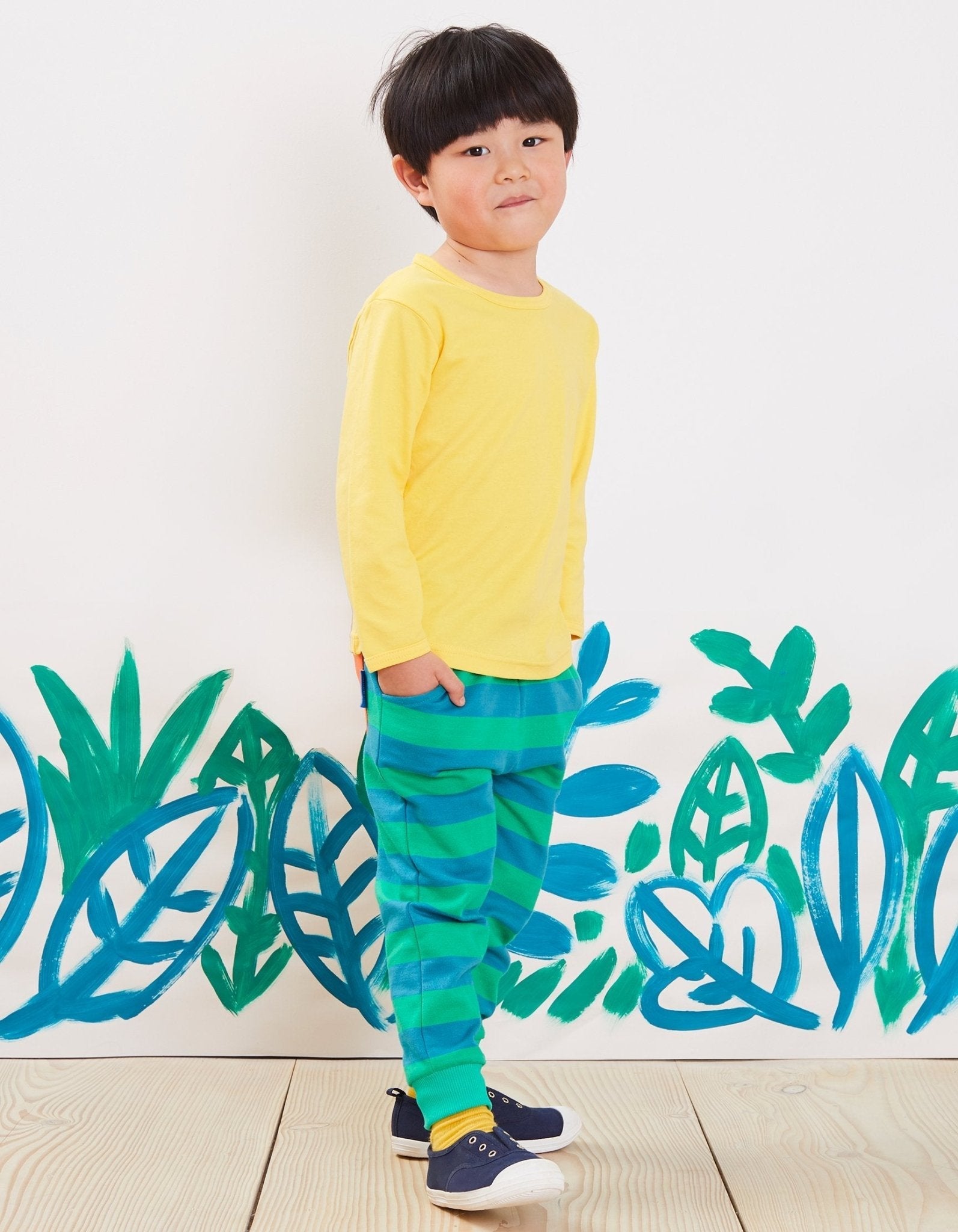 green striped organic cotton baby jogger pants, premium handcrafted eco-friendly jogging trousers for infants by Toby Tiger at brixbailey.com