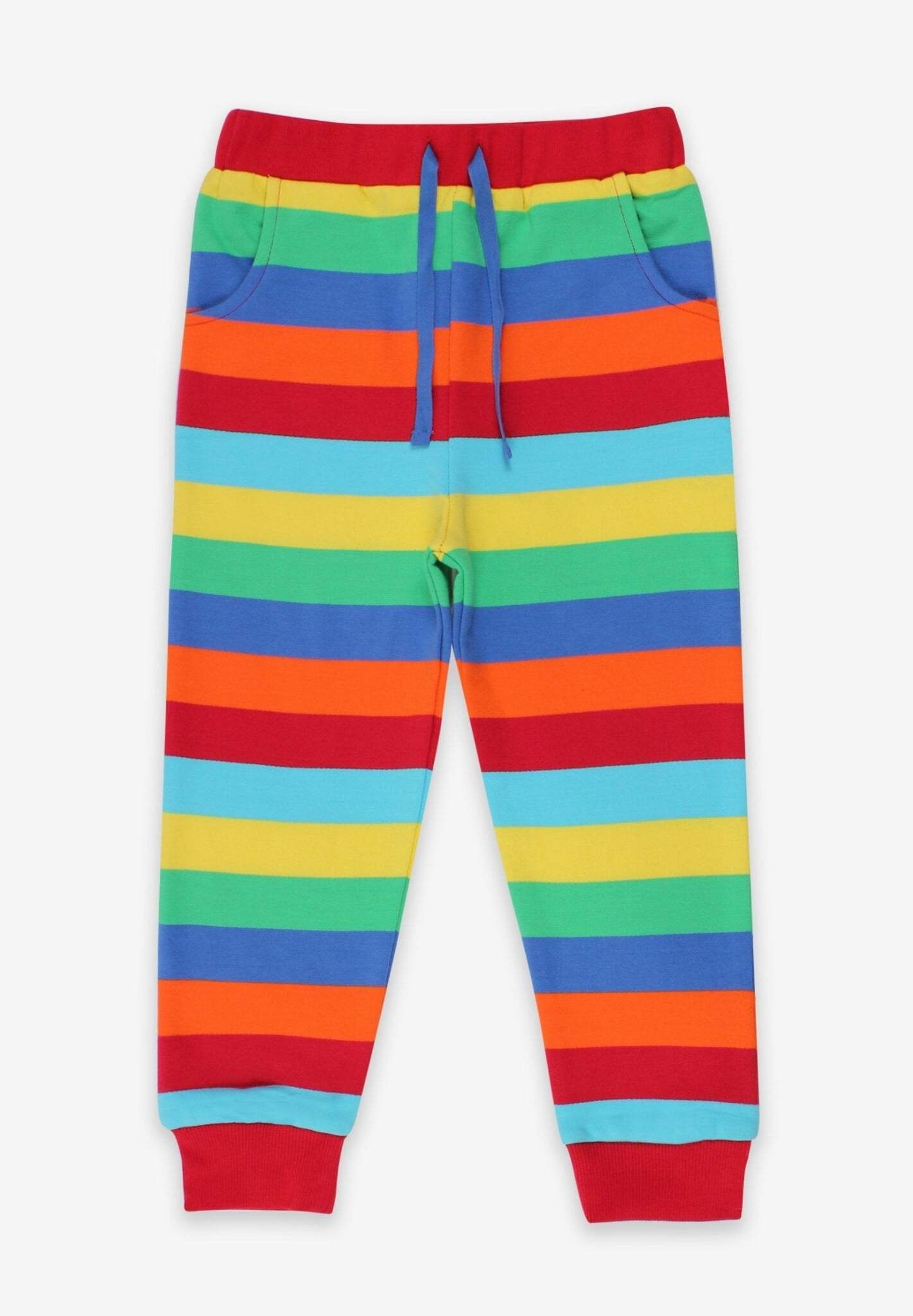Premium striped organic cotton kids joggers, soft cozy fabric with stretch cuffs, warm comfortable lounge pants by Toby Tiger at brixbailey.com