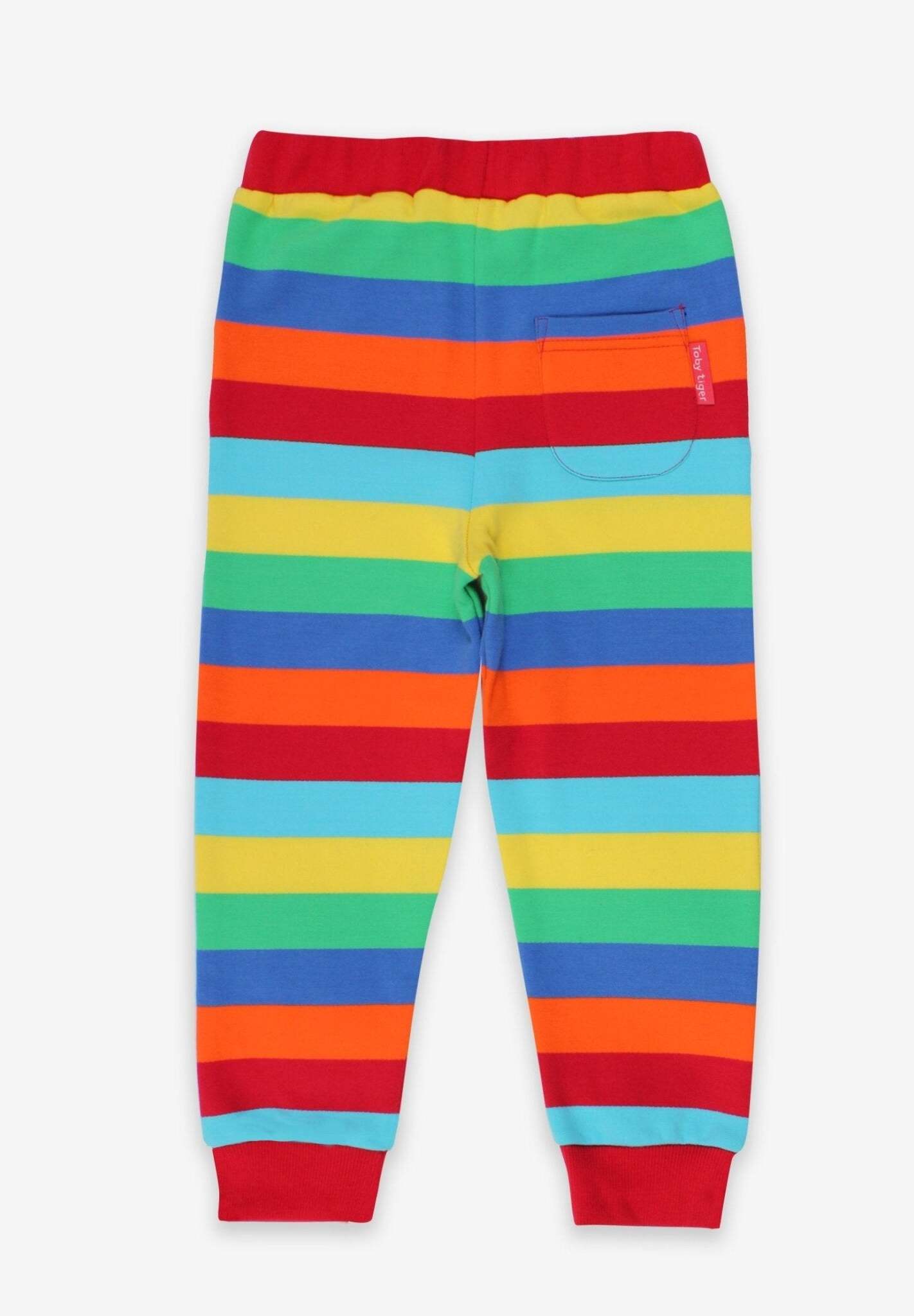 Premium striped organic cotton joggers for kids, soft cozy fabric with stretch cuffs, warm comfortable lounge pants by Toby Tiger at brixbailey.com