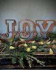 Christmas Mantle Fireplace Decoration JOY In Rustic Rusted Carnival Letters 12 Inches Tall.