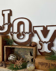 Christmas Mantle Fireplace Decoration JOY In Rustic Rusted Carnival Letters 12 Inches Tall.
