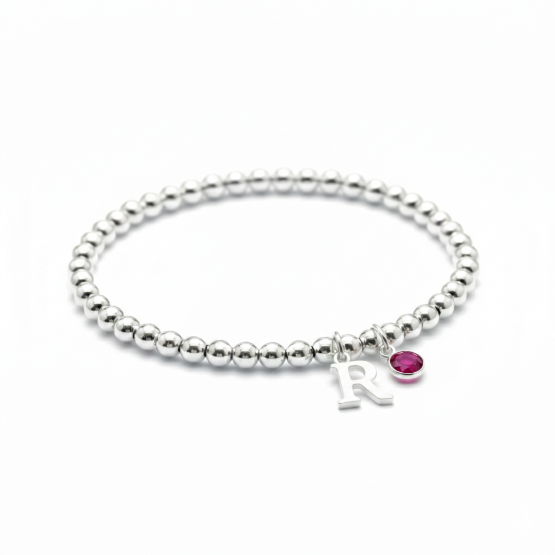 July Birthstone &amp; Initial Letter Charm Bracelet