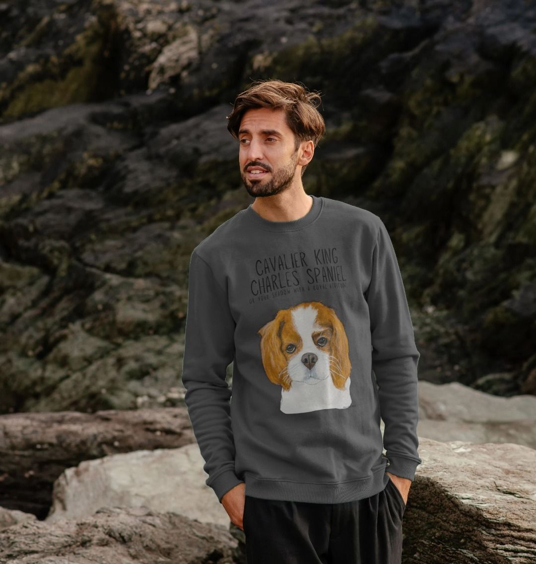 Shadow of a King: Eco-Luxe Men’s Sweatshirt with Cavalier Royal Flair