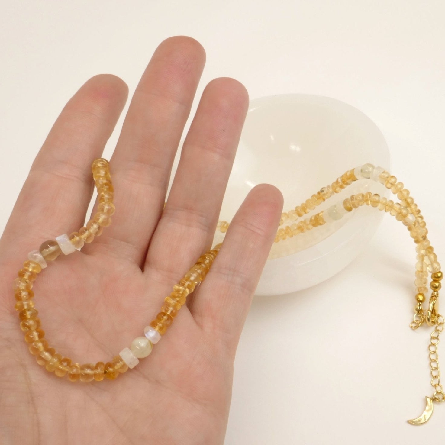 Citrine, Prenite, Moonstone Crystal &amp; Gold Jewellery Set