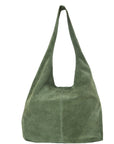 Suede Leather Hobo Boho Shoulder Bag Olive Green